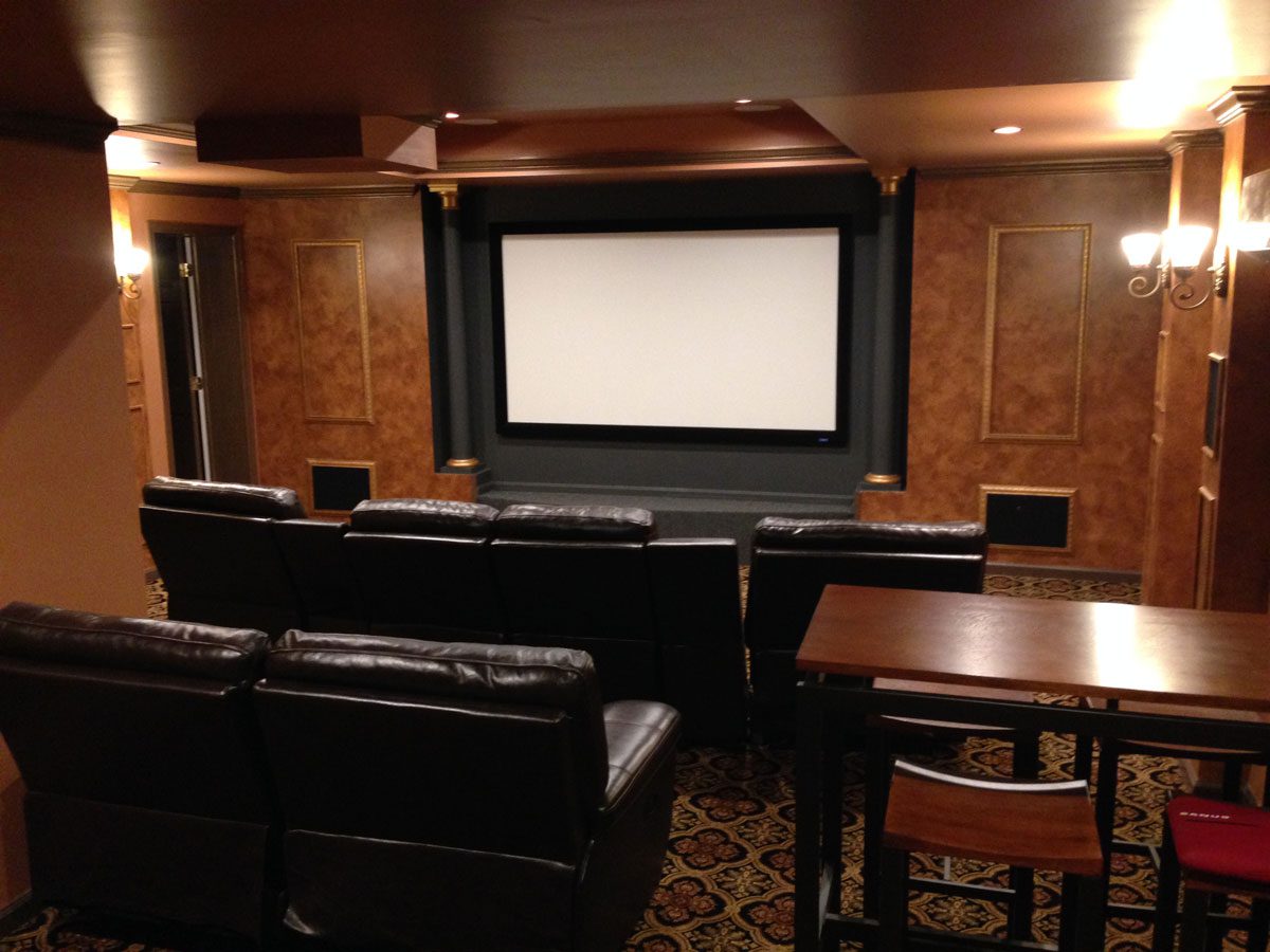 projector screen in a home movie room